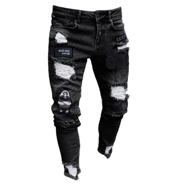 Denim Black Ripped Stretchy Skinny Biker Style Jeans for Men Ripped ...